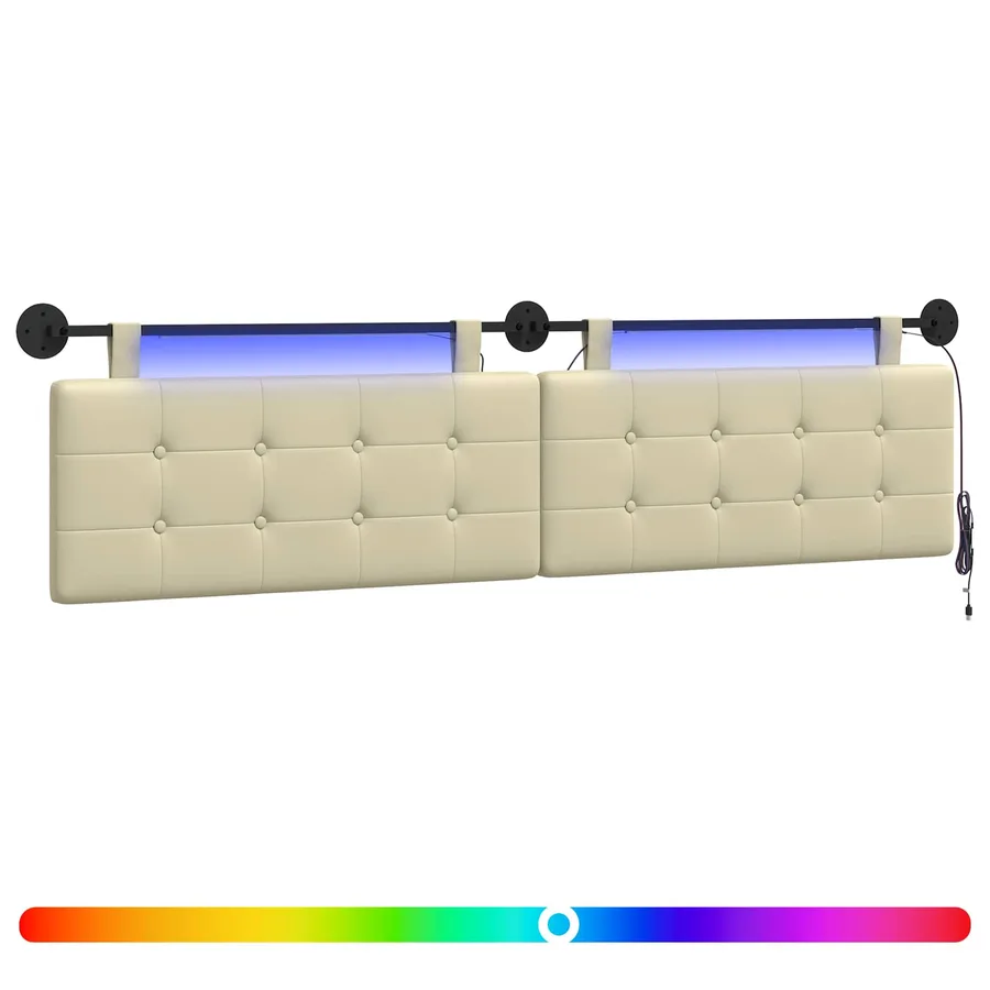 Tête de lit suspendue Avec lumière LED Crème Simili cuir - 2
