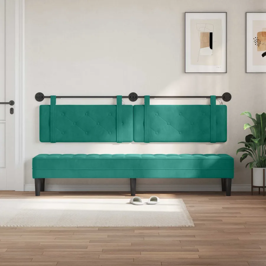 Tête de lit suspendue Avec lumière LED Turquoise Velours - 3