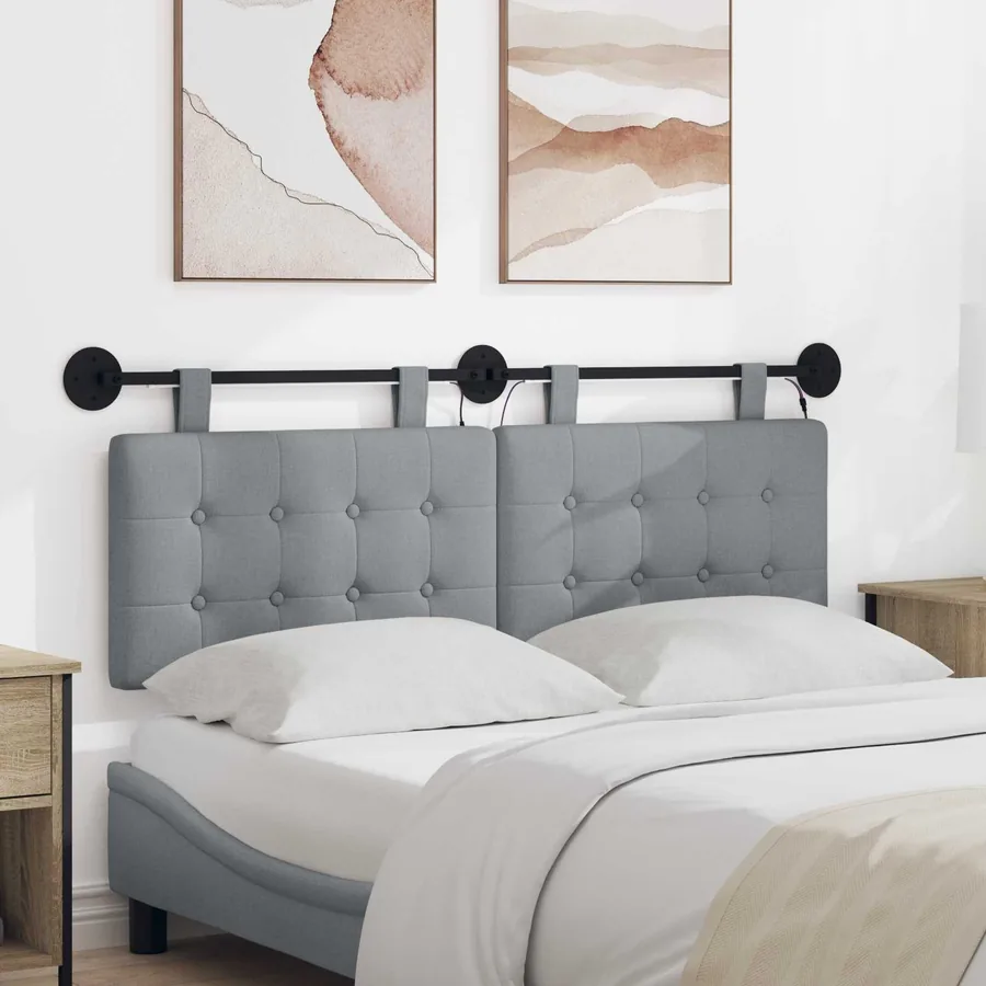 Tête de lit suspendue Avec lumière LED Gris clair Tissu