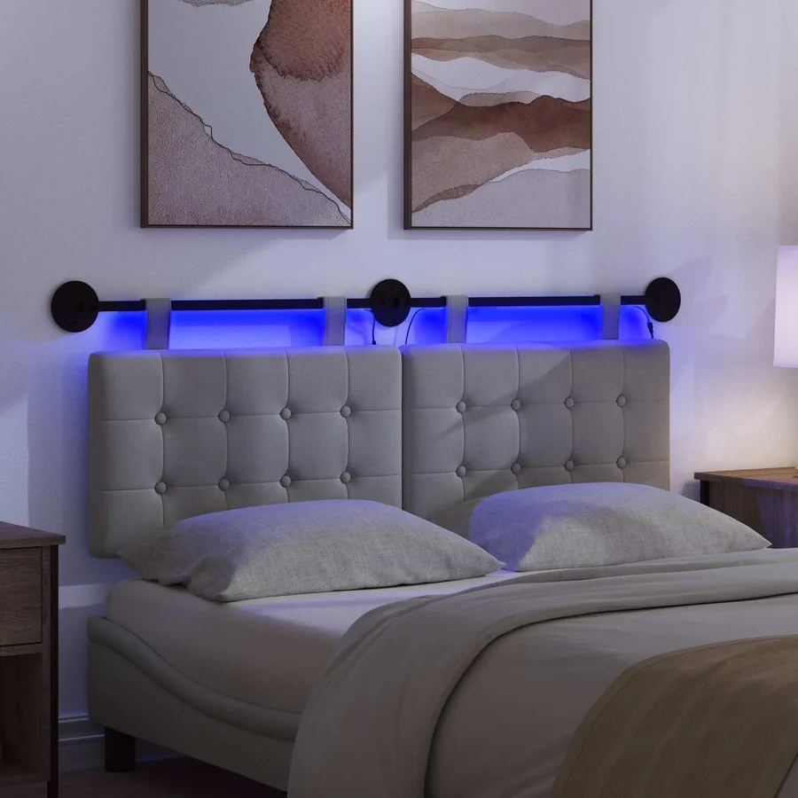 Tête de lit suspendue Avec lumière LED Gris clair Tissu - 5