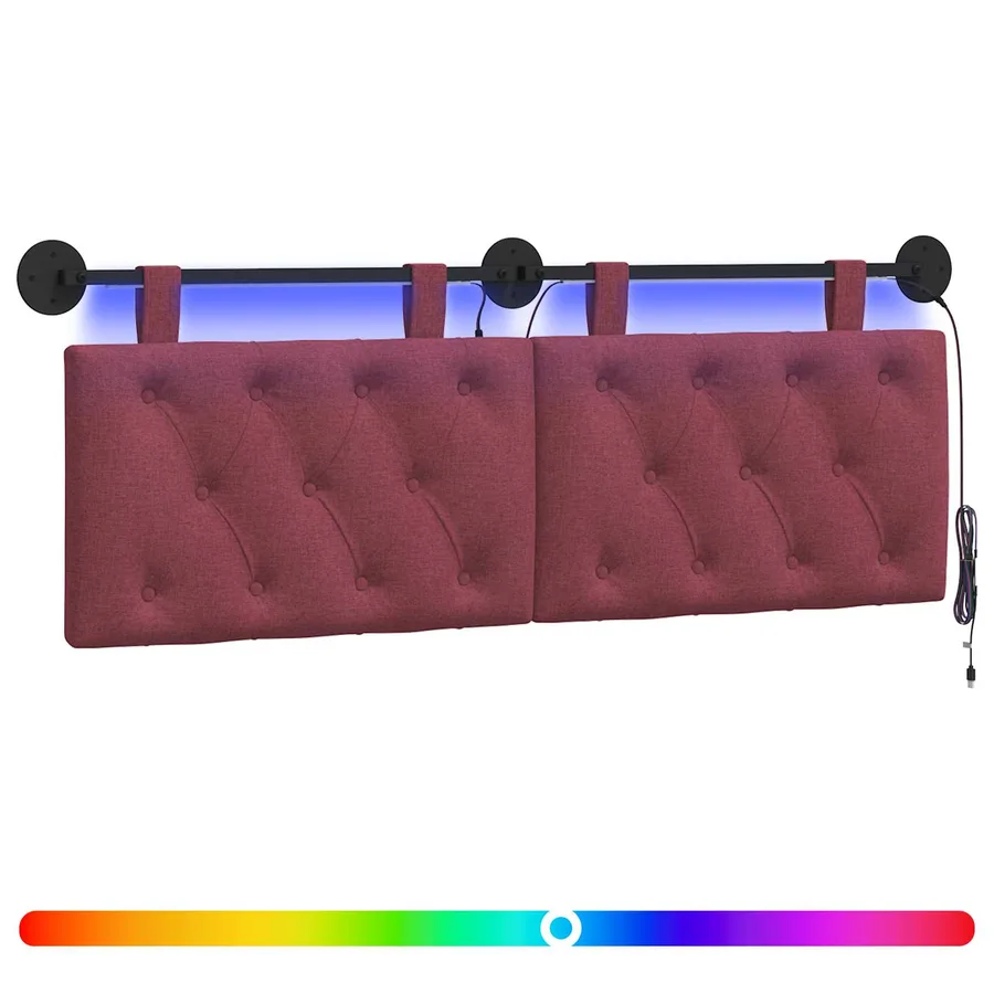 Tête de lit suspendue Avec lumière LED Bordeaux Tissu - 2