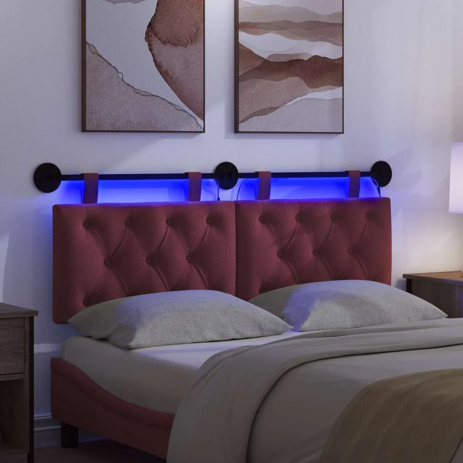 Tête de lit suspendue Avec lumière LED Bordeaux Tissu - 5