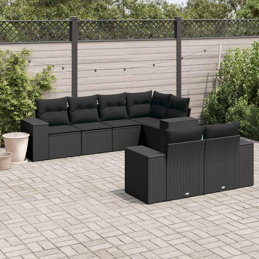 Salon de jardin 7 pcs avec coussins noir résine tressée 62 x 62 x 69 cm - 67,0 kg