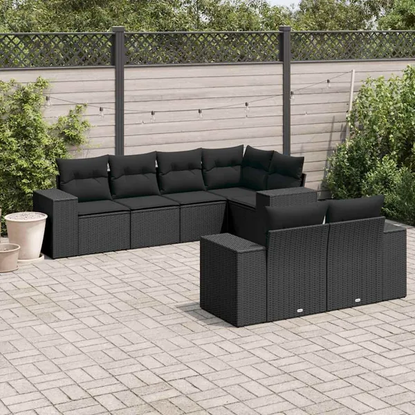 Salon de jardin 7 pcs avec coussins noir résine tressée 62 x 62 x 69 cm - 67,0 kg