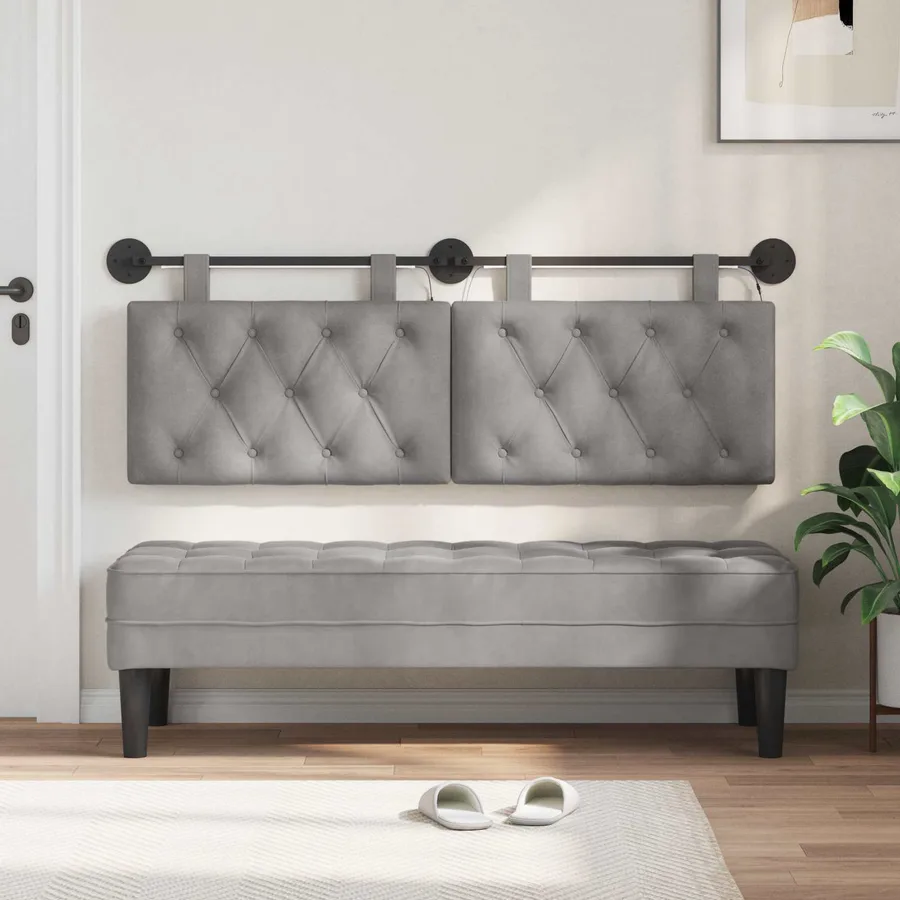 Tête de lit suspendue Avec lumière LED Gris clair Velours - 3