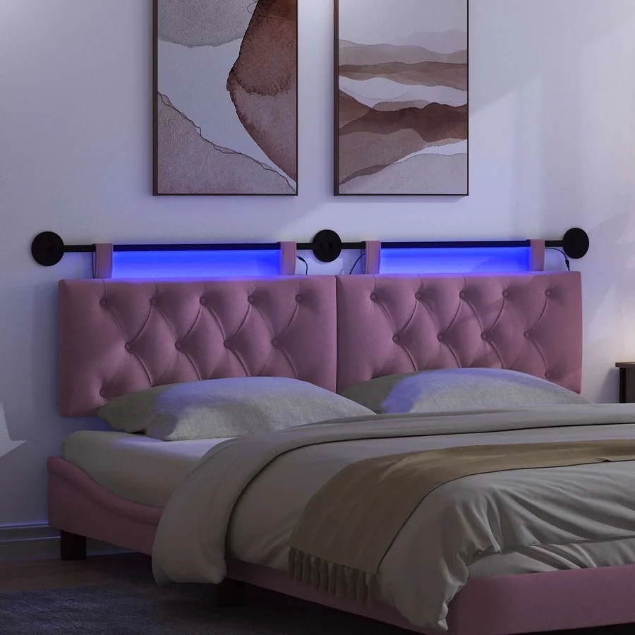 Tête de lit suspendue Avec lumière LED Rose Tissu - 5