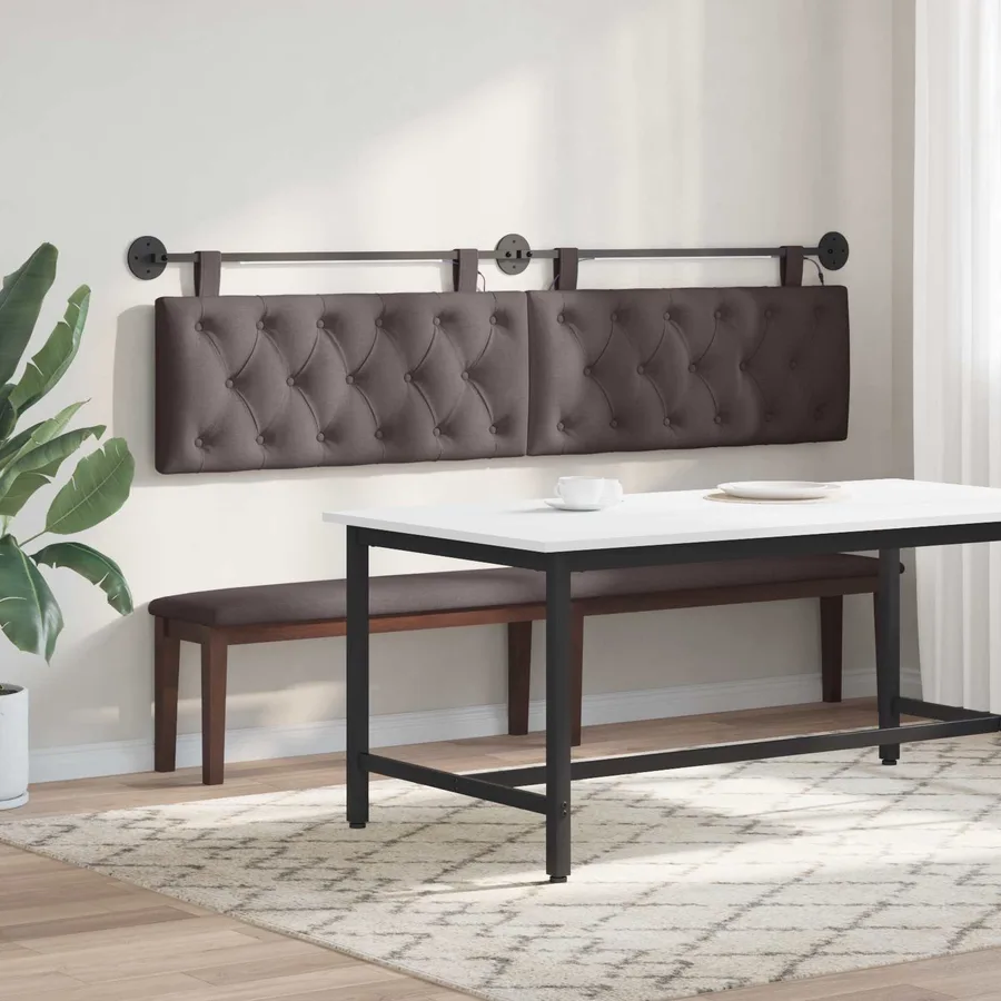 Tête de lit suspendue Avec lumière LED Marron foncé Tissu - 4