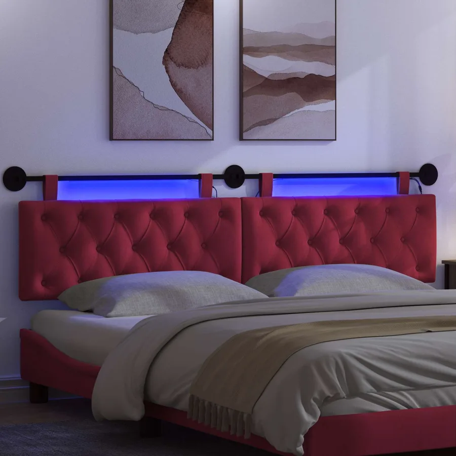 Tête de lit suspendue Avec lumière LED Bordeaux Velours - 5