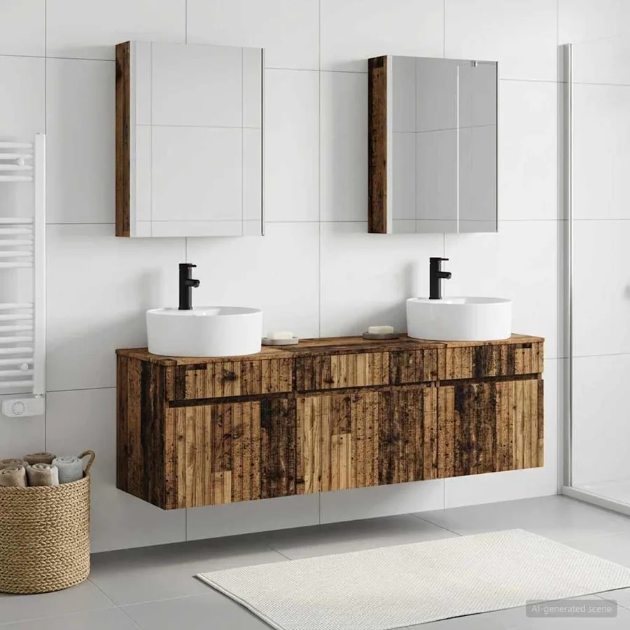 Ensemble d'armoire de salle de bain 5 pcs Bois ancien