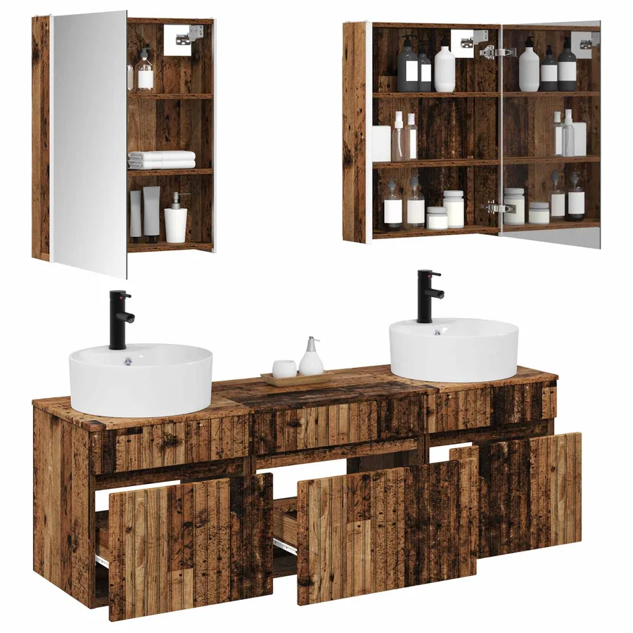 Ensemble d'armoire de salle de bain 5 pcs Bois ancien - 3