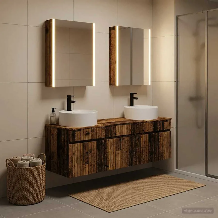 Ensemble d'armoire de salle de bain 5 pcs Bois ancien - 4