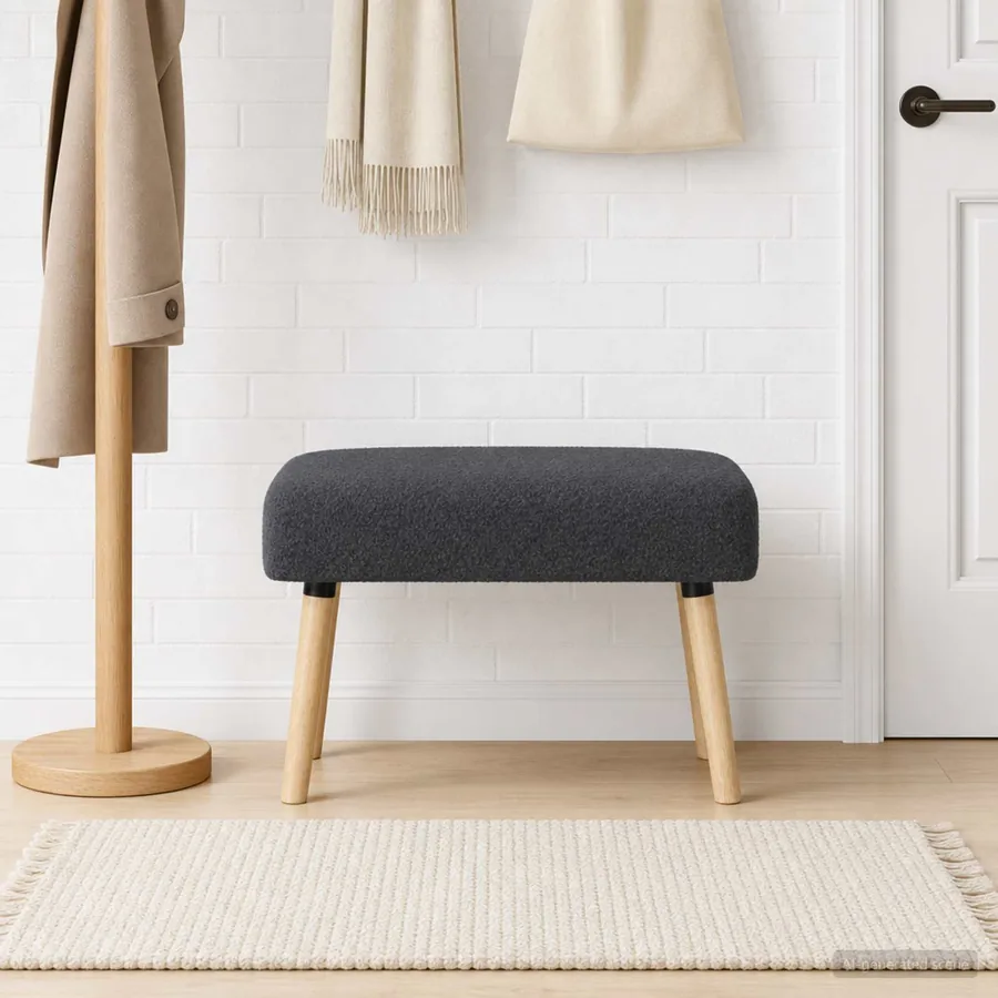 banc Uni Gris foncé 60 x 40 x 45 cm Bouclé