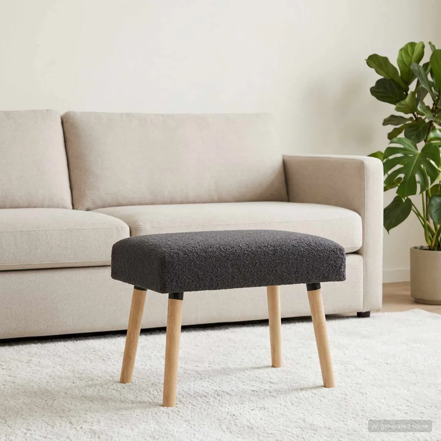 banc Uni Gris foncé 60 x 40 x 45 cm Bouclé - 3