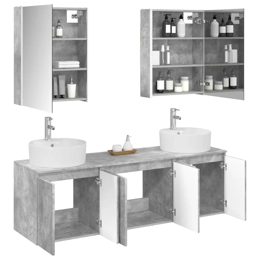 Ensemble d'armoire de salle de bain 5 pcs Gris béton - 3