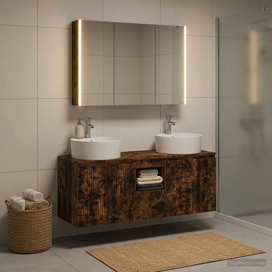 Ensemble d'armoire de salle de bain 4 pcs Chêne fumé