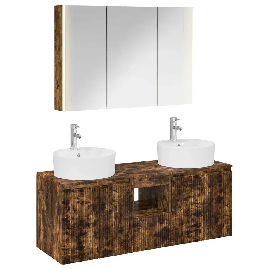 Ensemble d'armoire de salle de bain 4 pcs Chêne fumé - 2