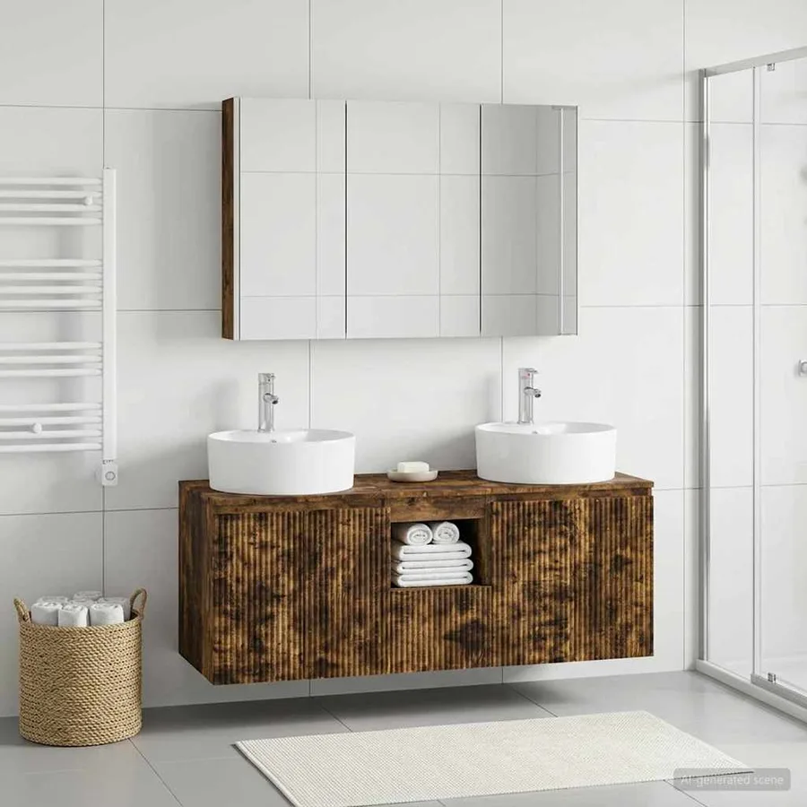 Ensemble d'armoire de salle de bain 4 pcs Chêne fumé - 4