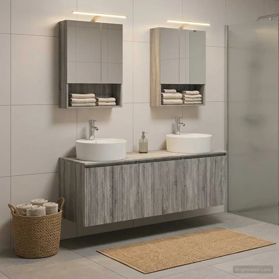 Ensemble d'armoire de salle de bain 5 pcs Sonoma gris
