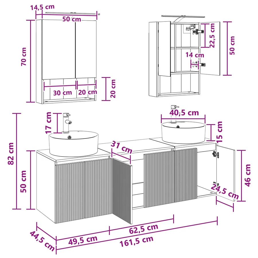 Ensemble d'armoire de salle de bain 5 pcs Sonoma gris - 14
