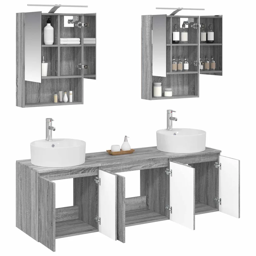 Ensemble d'armoire de salle de bain 5 pcs Sonoma gris - 3