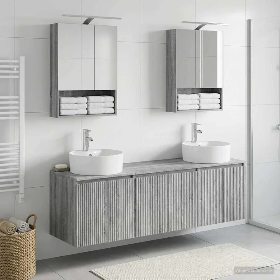 Ensemble d'armoire de salle de bain 5 pcs Sonoma gris - 4