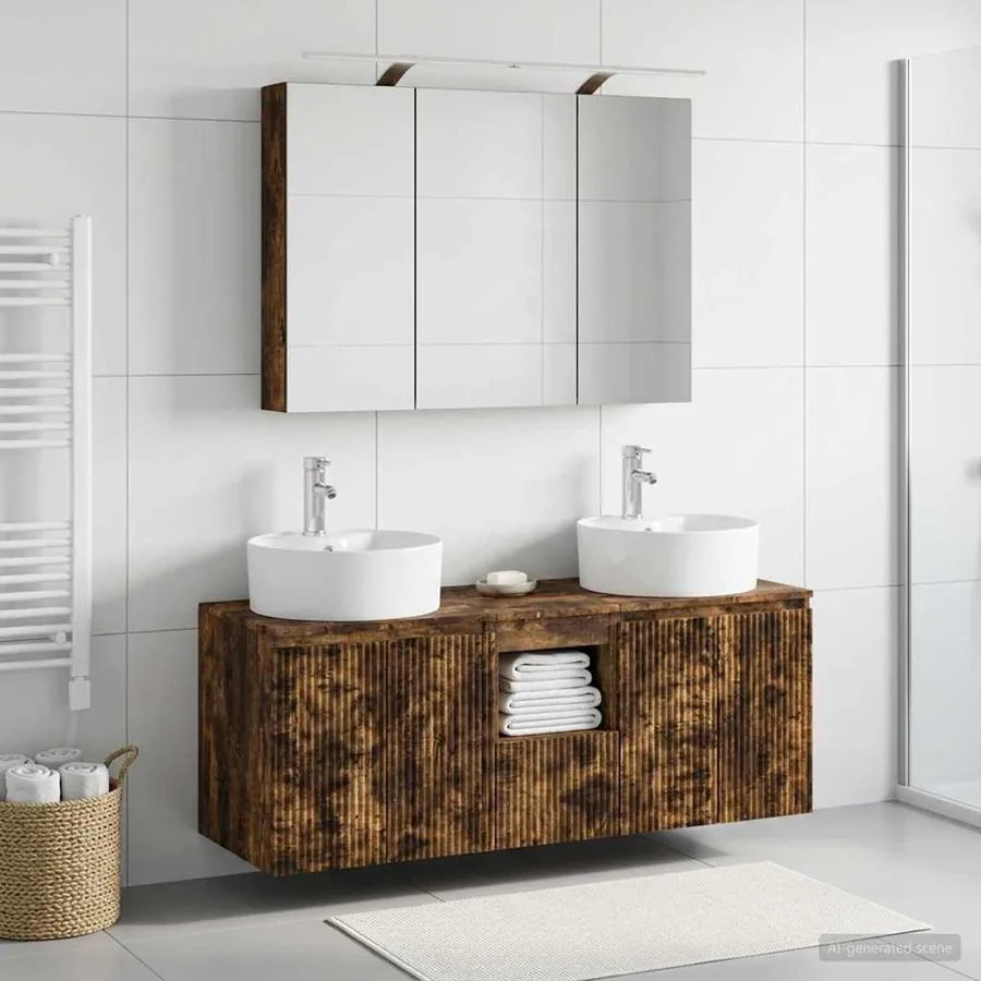 Ensemble d'armoire de salle de bain 4 pcs Chêne fumé