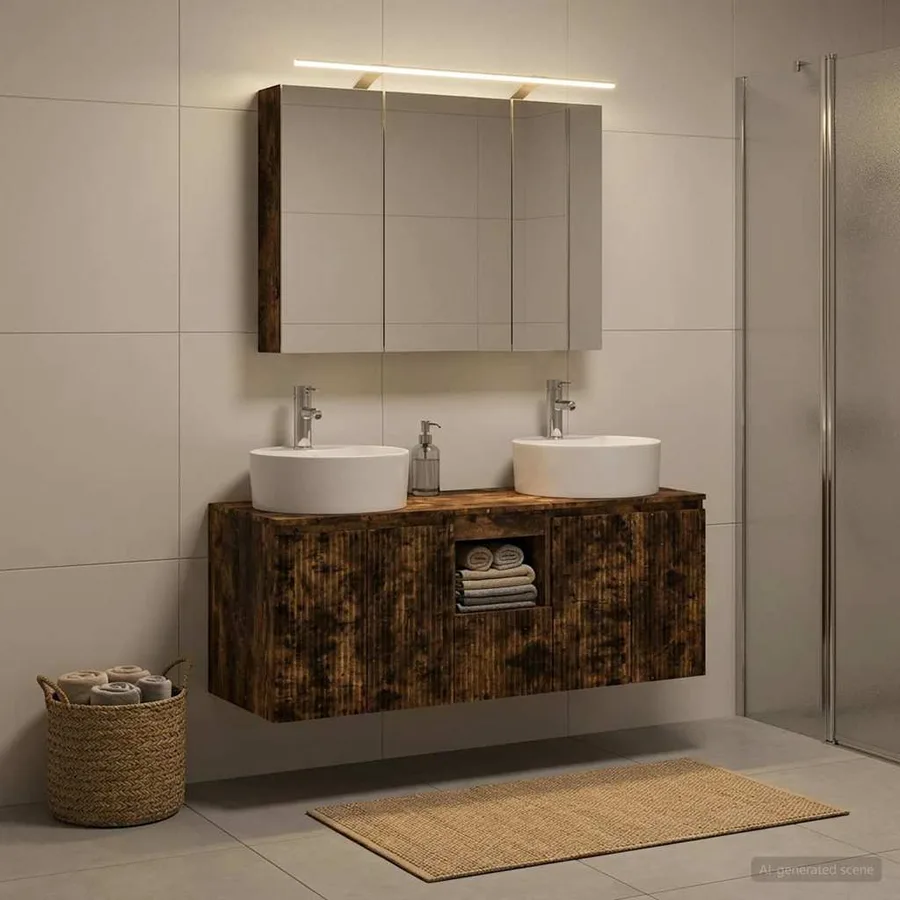 Ensemble d'armoire de salle de bain 4 pcs Chêne fumé - 4