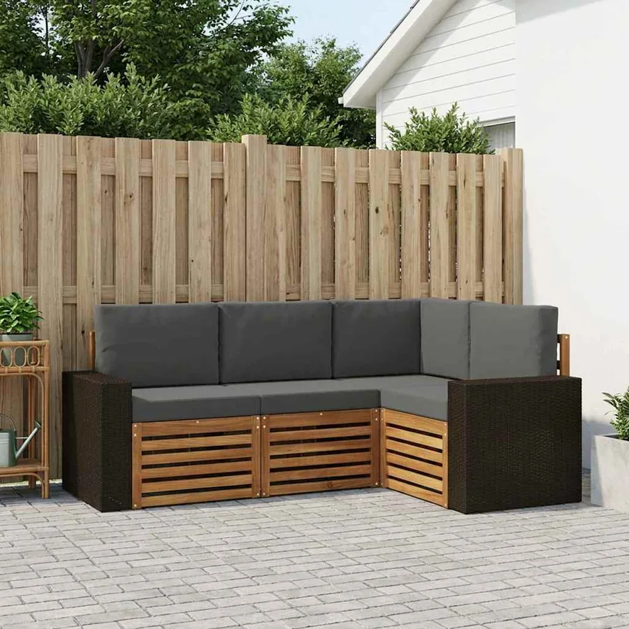 Ensembles de canapés avec coussin 4 pcs Bois d'Acacia Massif