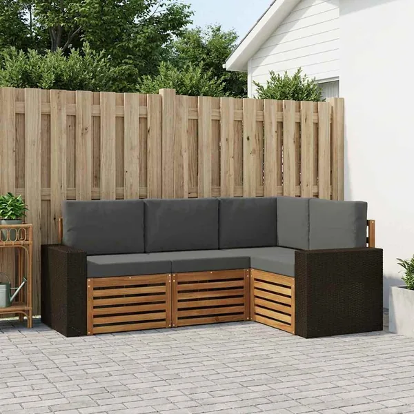 Ensembles de canapés avec coussin 4 pcs Bois d'Acacia Massif