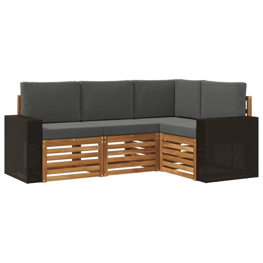Ensembles de canapés avec coussin 4 pcs Bois d'Acacia Massif - 2