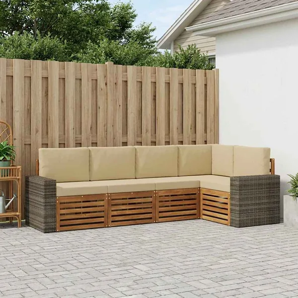 Ensemble de canapé d'angle avec coussin 5 pcs Naturel et Beige