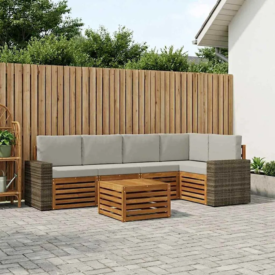 Ensemble de canapé d'angle 6 pcs Naturel et gris clair