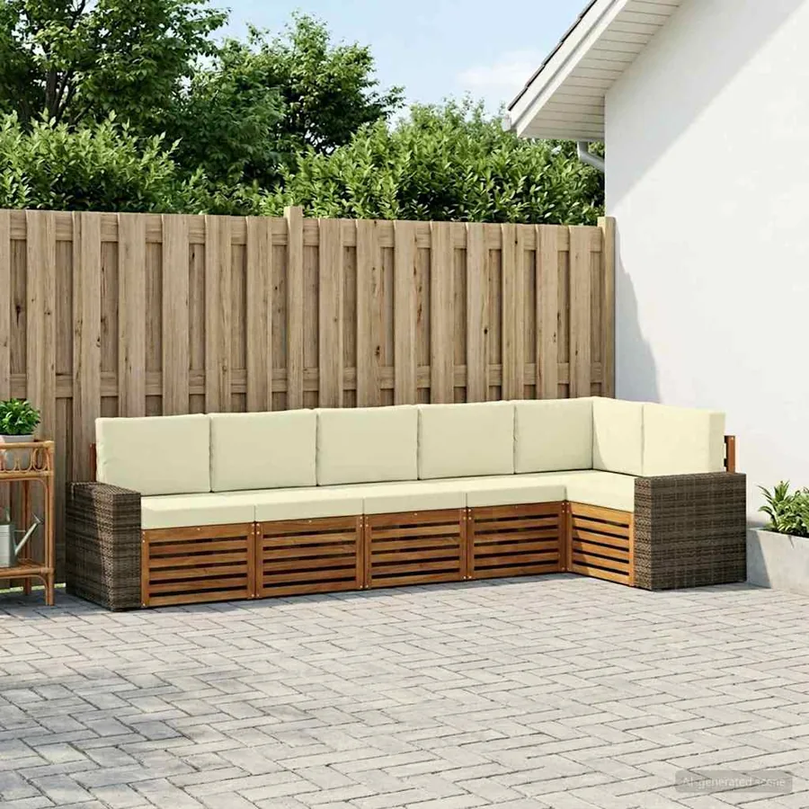 Ensemble de canapé d'angle avec coussin 6 pcs Naturel et Crème