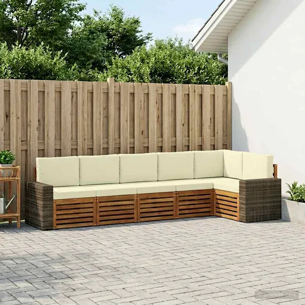 Ensemble de canapé d'angle avec coussin 6 pcs Naturel et Crème