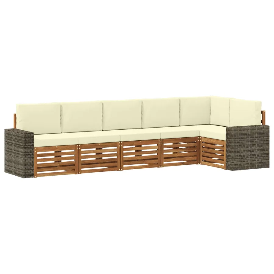 Ensemble de canapé d'angle avec coussin 6 pcs Naturel et Crème - 2