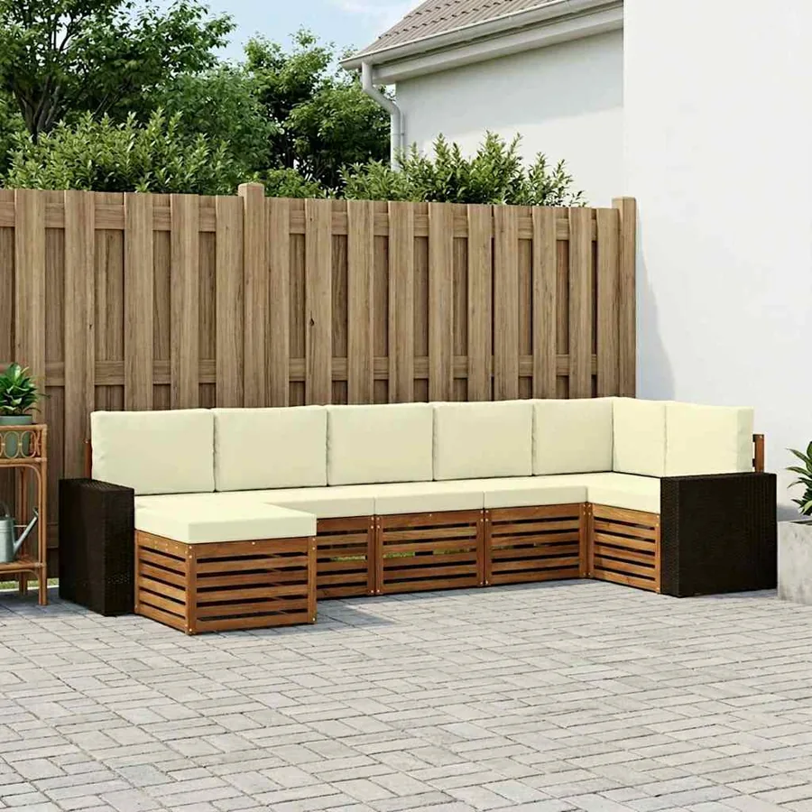 Ensemble de canapé d'angle avec coussin 7 pcs Naturel et Crème