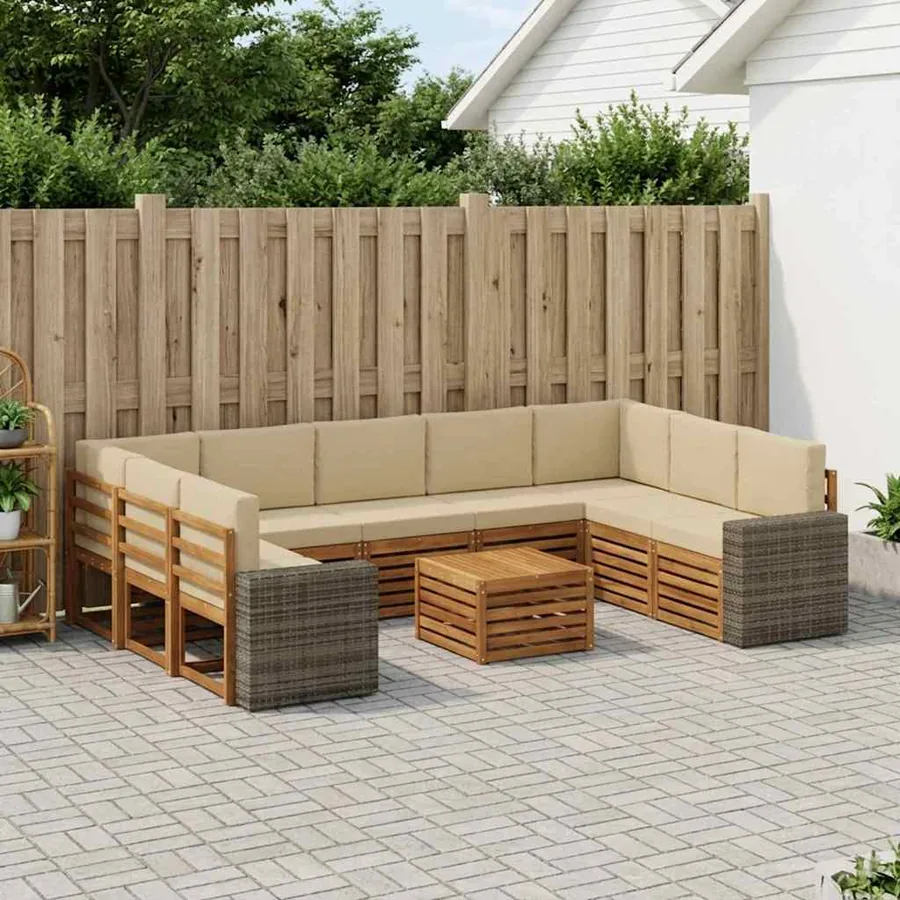 Ensembles de canapés avec coussin 10 pcs Naturel et Beige