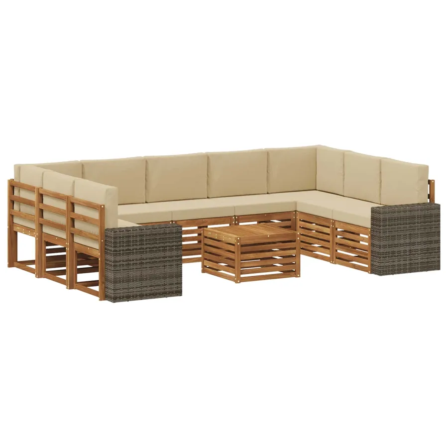 Ensembles de canapés avec coussin 10 pcs Naturel et Beige - 2