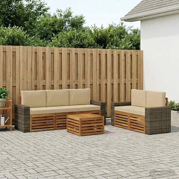 Ensembles de canapés avec coussin 6 pcs Bois d'Acacia Massif