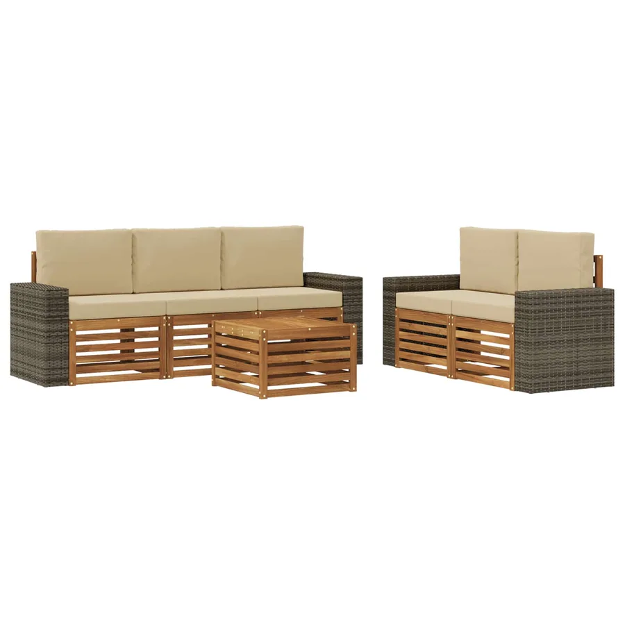 Ensembles de canapés avec coussin 6 pcs Bois d'Acacia Massif - 2