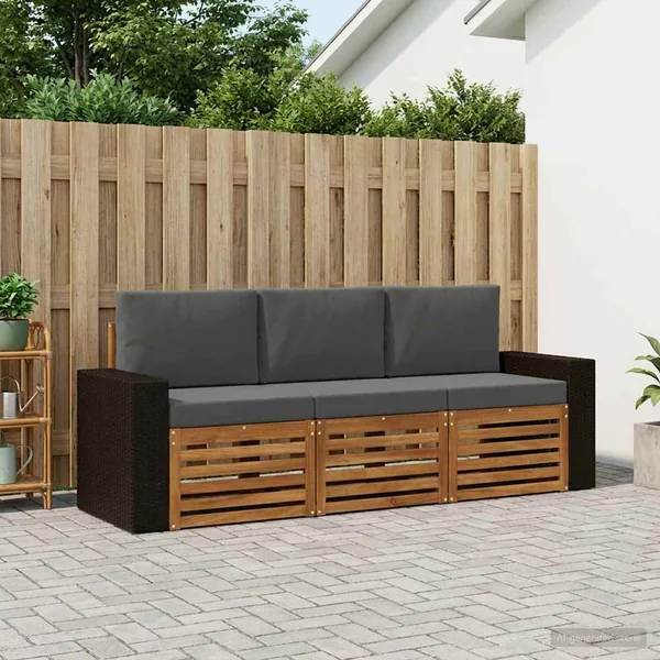 Ensembles de canapés avec coussin 3 pcs Bois d'Acacia Massif