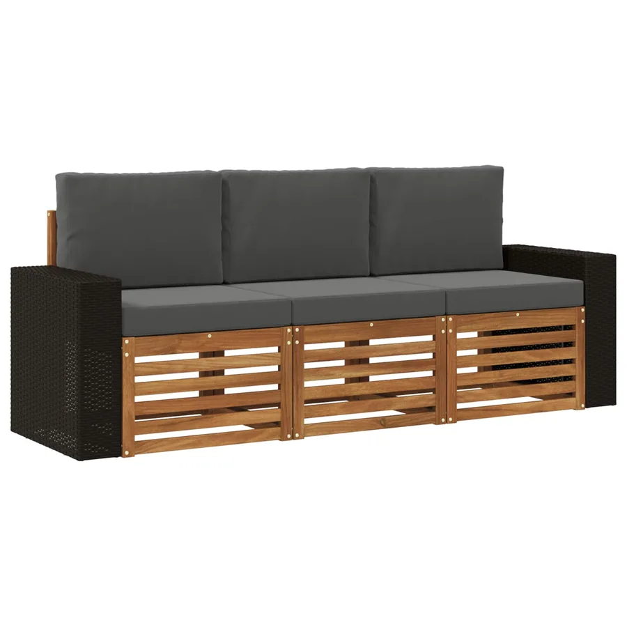 Ensembles de canapés avec coussin 3 pcs Bois d'Acacia Massif - 2