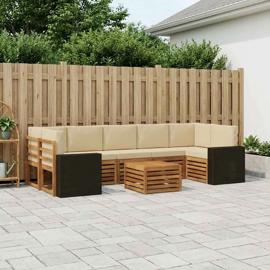 Ensemble de canapés d'extérieur 8 pcs Naturel et Beige