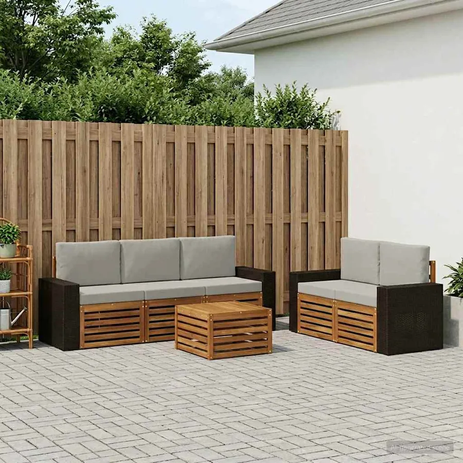 Ensembles de canapés avec coussin 6 pcs Bois d'Acacia Massif