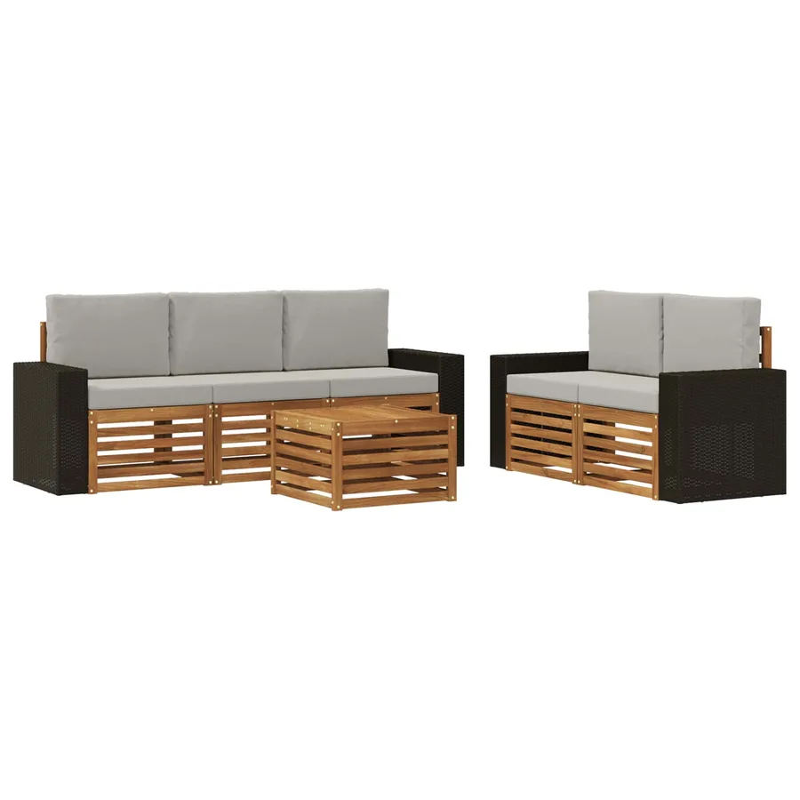 Ensembles de canapés avec coussin 6 pcs Bois d'Acacia Massif - 2