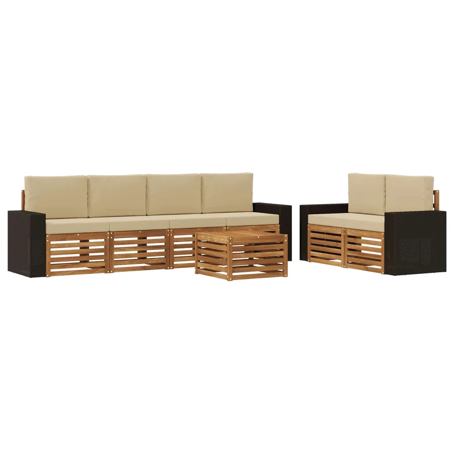 Ensemble de canapés d'extérieur 7 pcs Naturel et Beige - 2