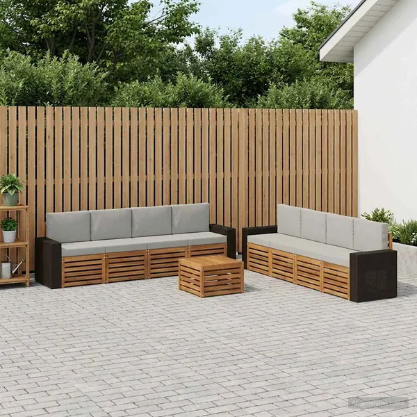 Ensembles de canapés avec coussin 9 pcs Bois d'Acacia Massif