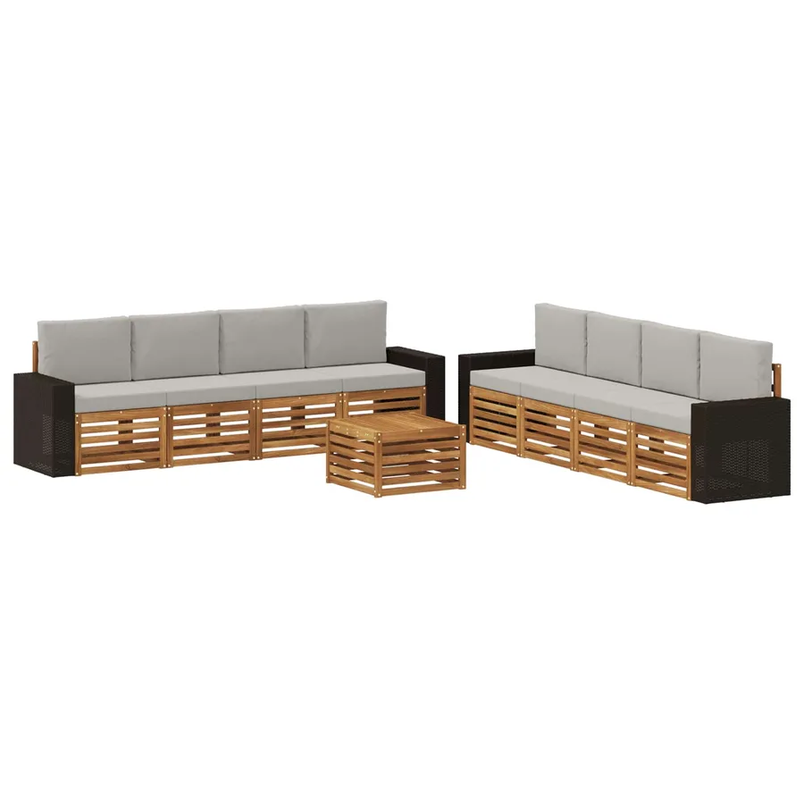 Ensembles de canapés avec coussin 9 pcs Bois d'Acacia Massif - 2