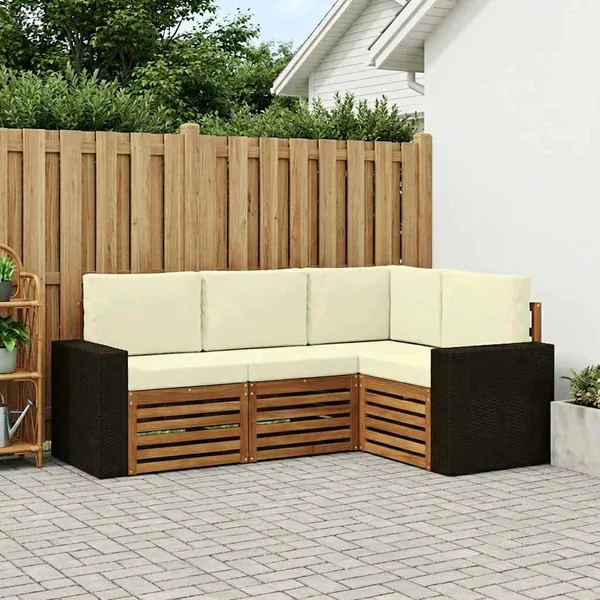 Ensembles de canapés avec coussin 4 pcs Bois d'Acacia Massif