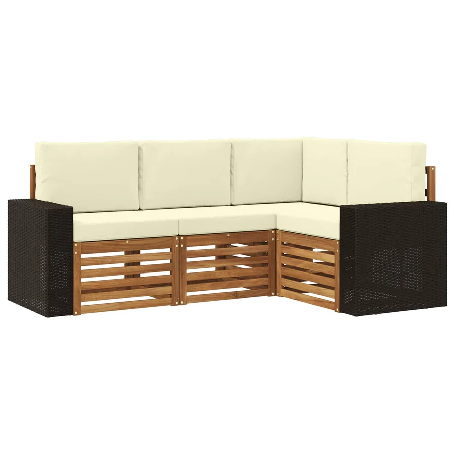 Ensembles de canapés avec coussin 4 pcs Bois d'Acacia Massif - 2